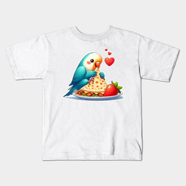 cute love birds are eating Mexican specialties, Tacos, Burritos, Enchiladas, Quesadillas, Guacamole, Fajitas, Chiles Rellenos, Tamales, Mole, Chilaquiles, Kids T-Shirt by art poo